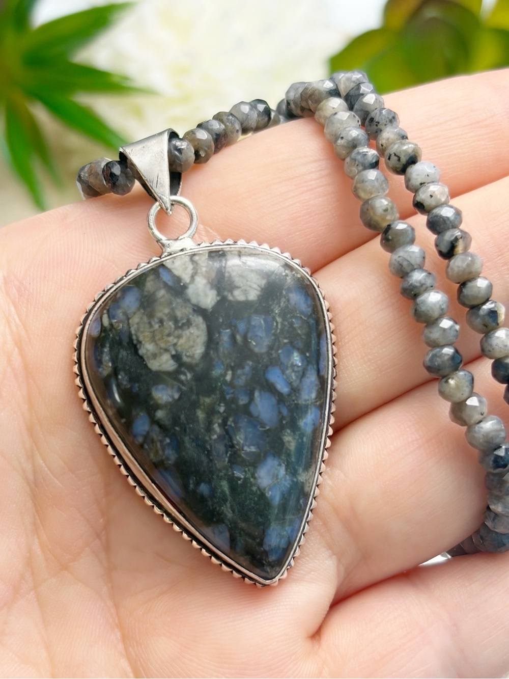 Boho Southwest Que Sera Pendant Moonstone Necklace Sterling Silver 925 Overlay
